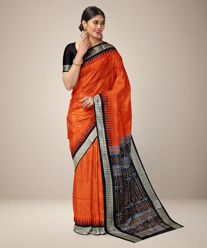 Orange black silk handwoven bomkai saree