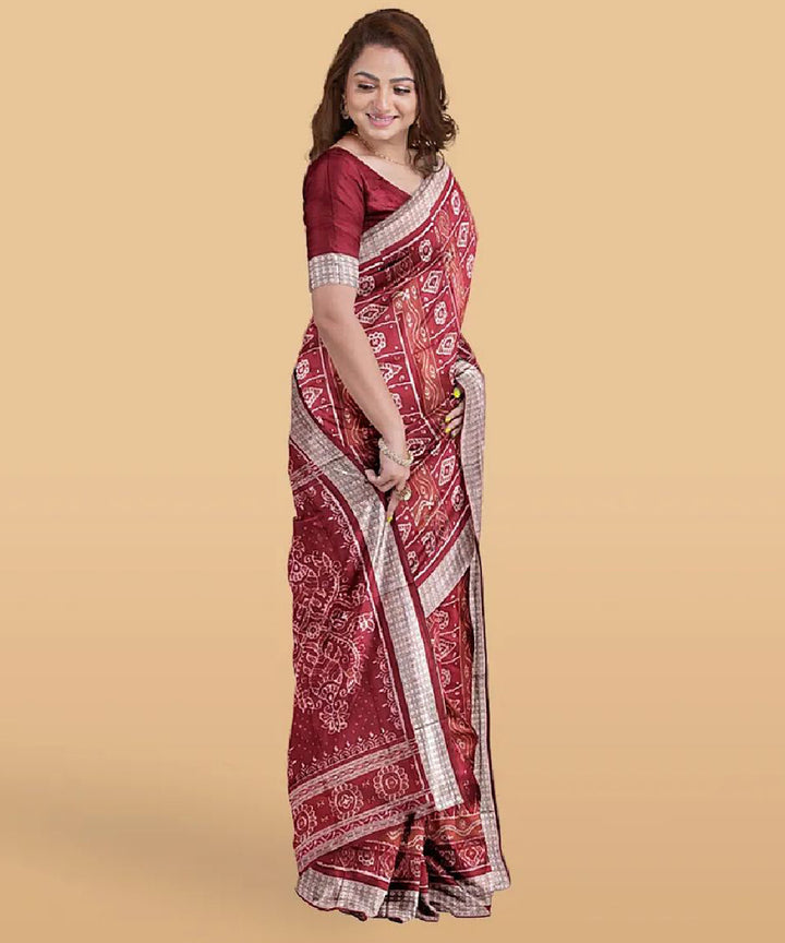 Maroon handloom silk sambalpuri saree