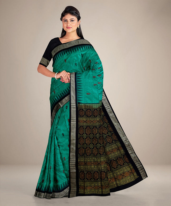 Cyan green black handwoven silk bomkai saree