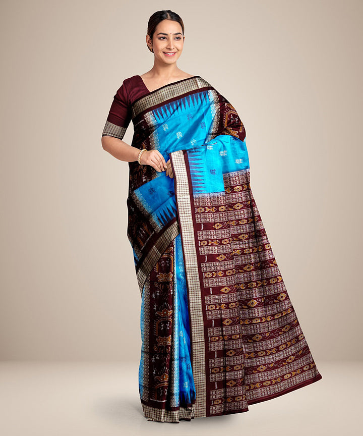 Sky blue maroon silk handwoven bomkai saree