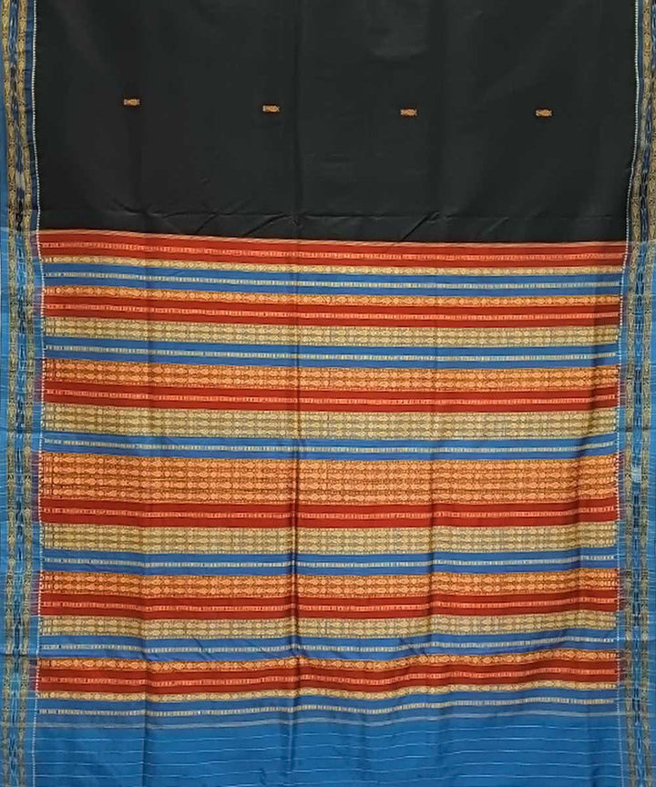 Black sky blue handwoven khandua silk saree