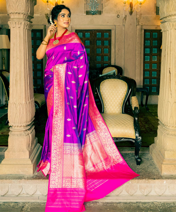 Purple pink double shade silk handloom banarasi saree