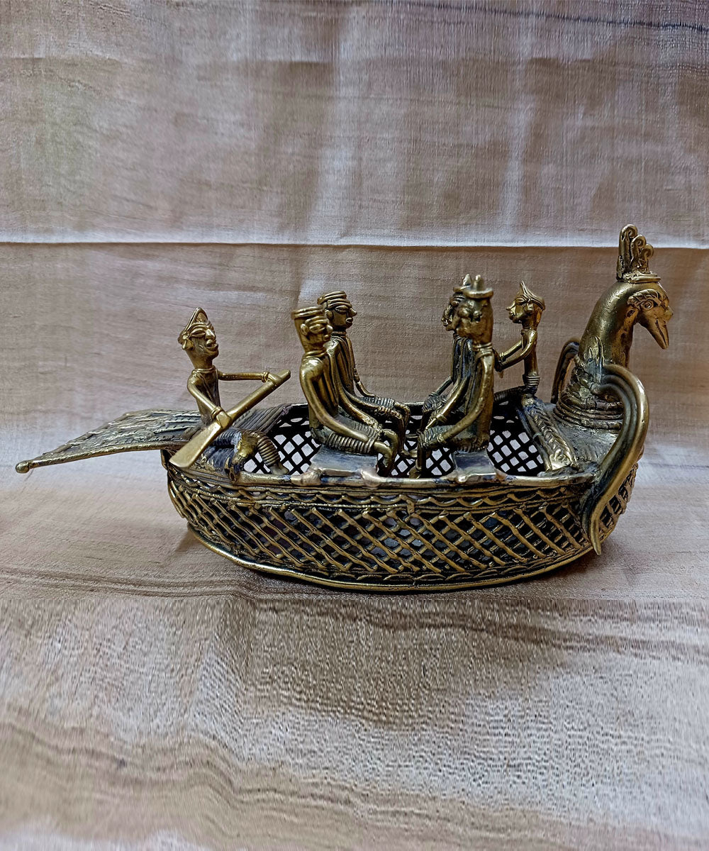 Dhokra brass handcrafted ancient peacock boat decor