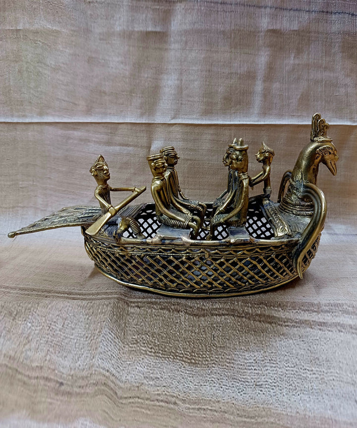 Dhokra brass handcrafted ancient peacock boat decor