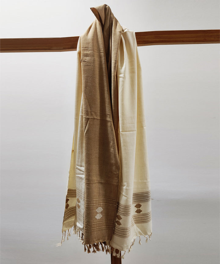 Beige white eri silk handloom assam stole