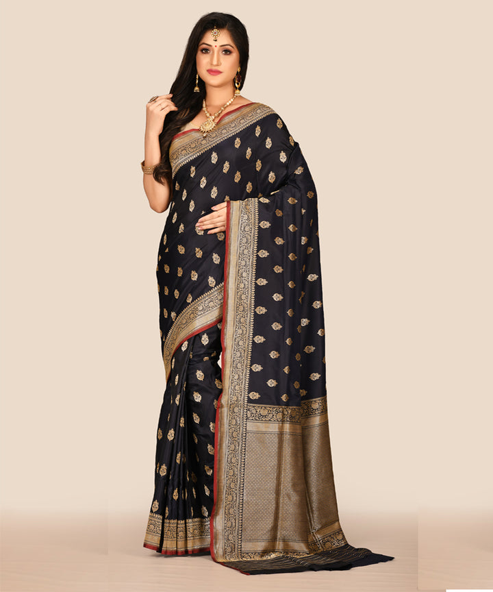 Dark blue silk handloom banarasi saree