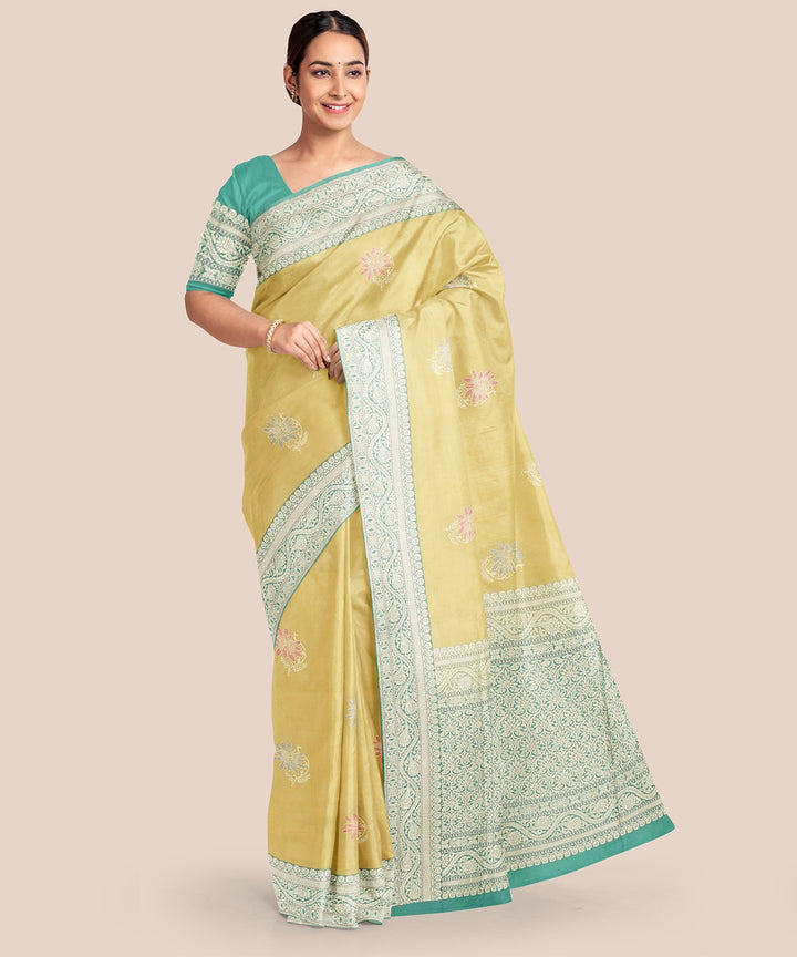 Mustard green silk handloom banarasi saree