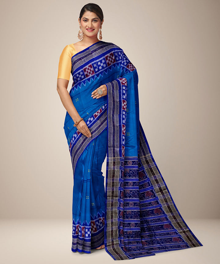 Sky blue silk handwoven khandua saree