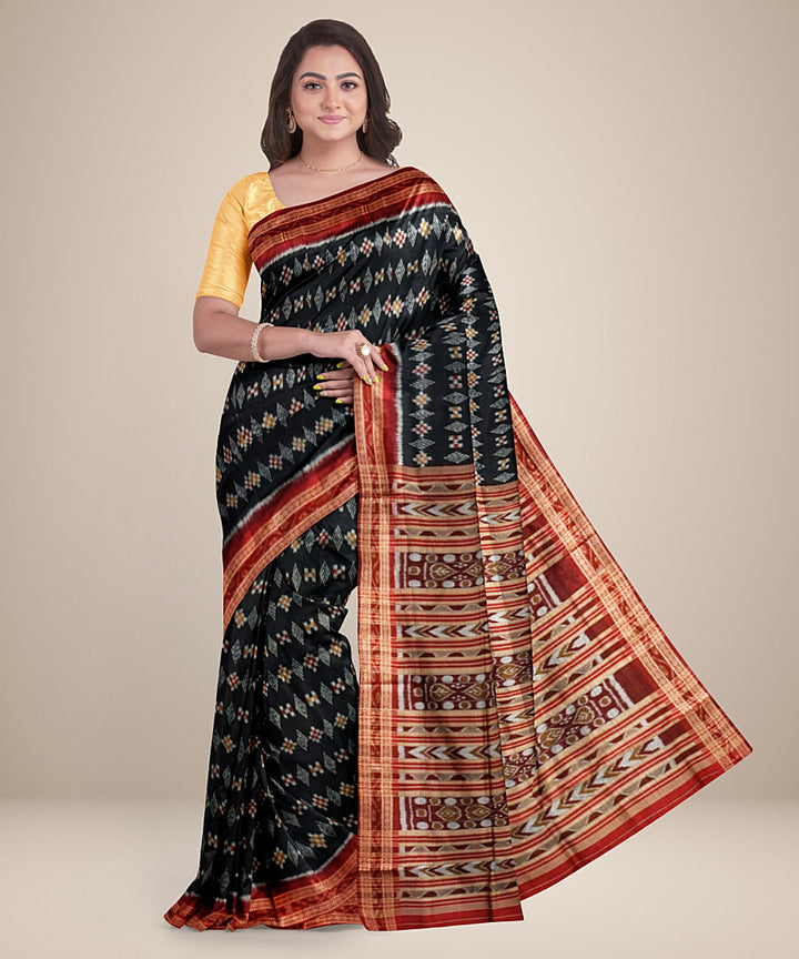 Black red silk handwoven bandha khandua saree