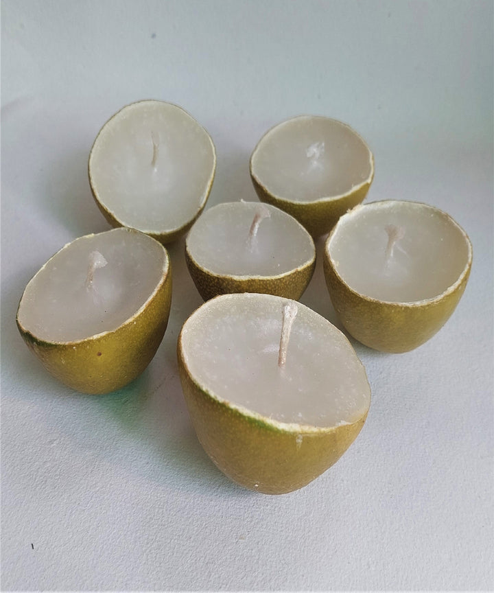 Natural white hand crafted lemon candle set of 8