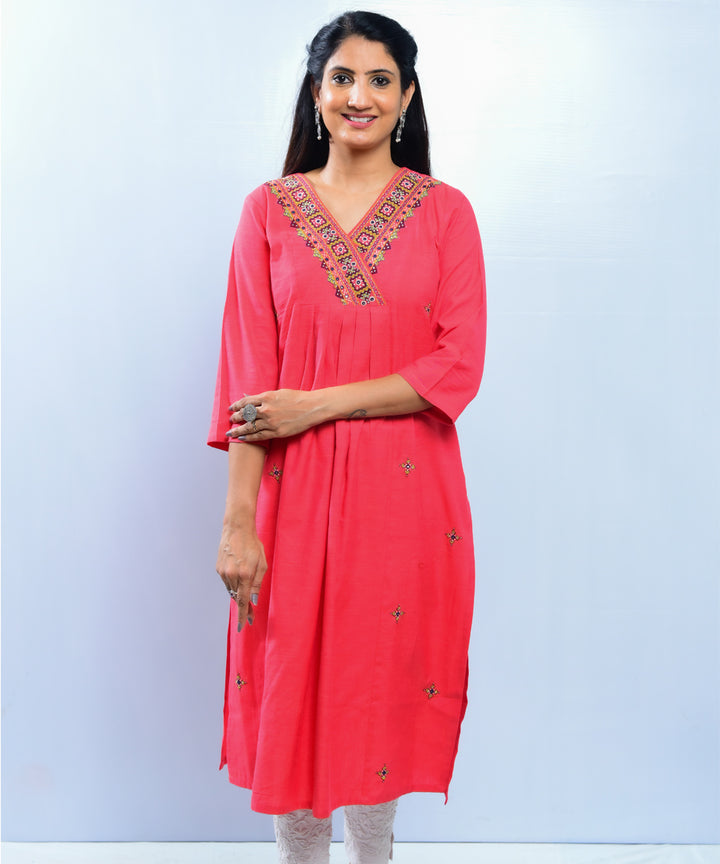 Red neran hand embroidery cotton kurta