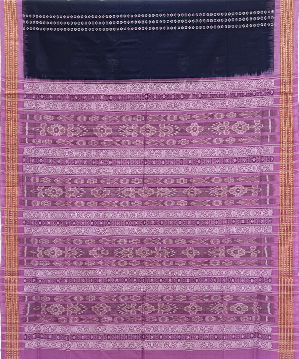 Navy blue pink handwoven bomkai cotton saree