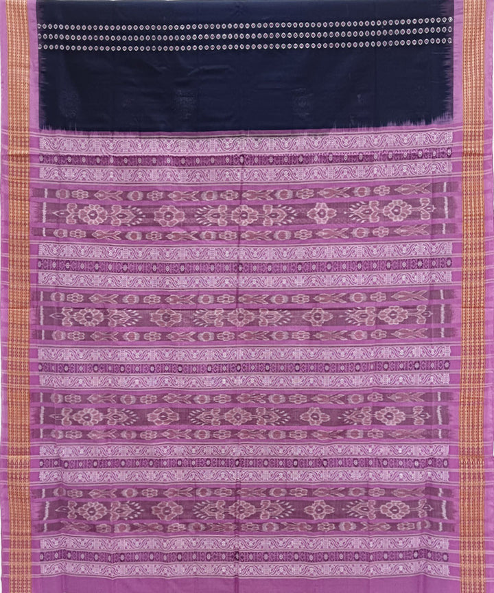 Navy blue pink handwoven bomkai cotton saree