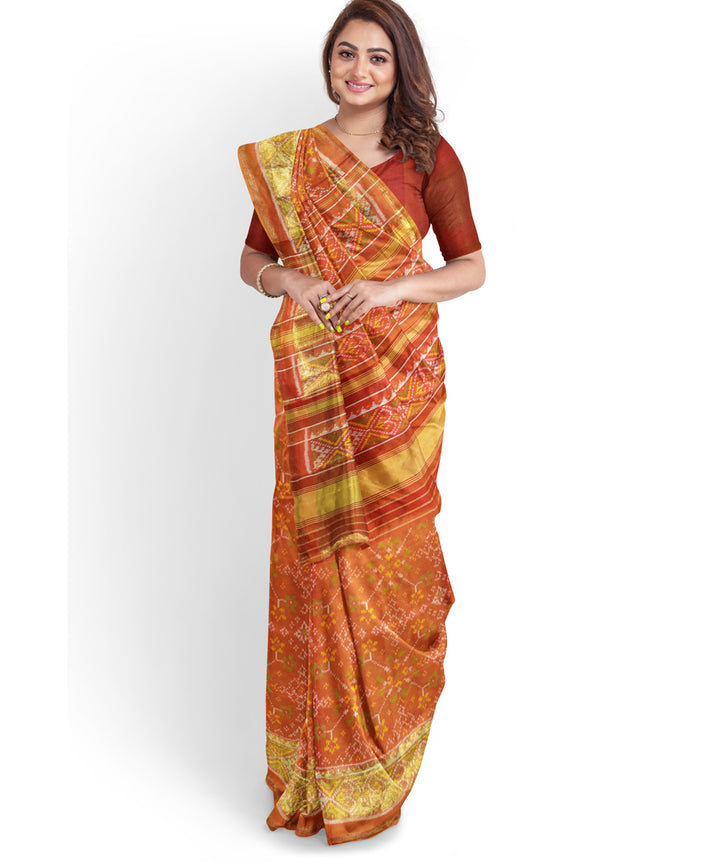 Orange and yellow silk handloom patola saree