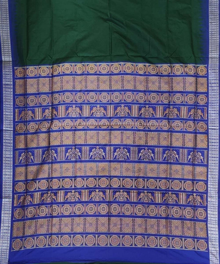 Dark green indigo handwoven bomkai silk saree