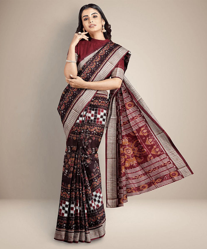 Coffee brown handwoven silk sambalpuri saree