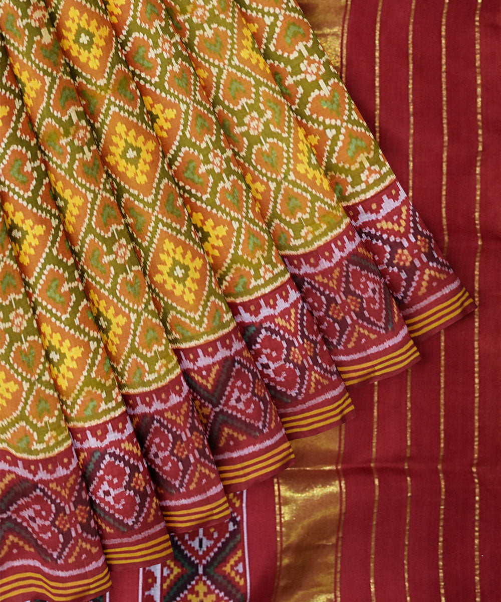 Yellow maroon silk handloom patola saree