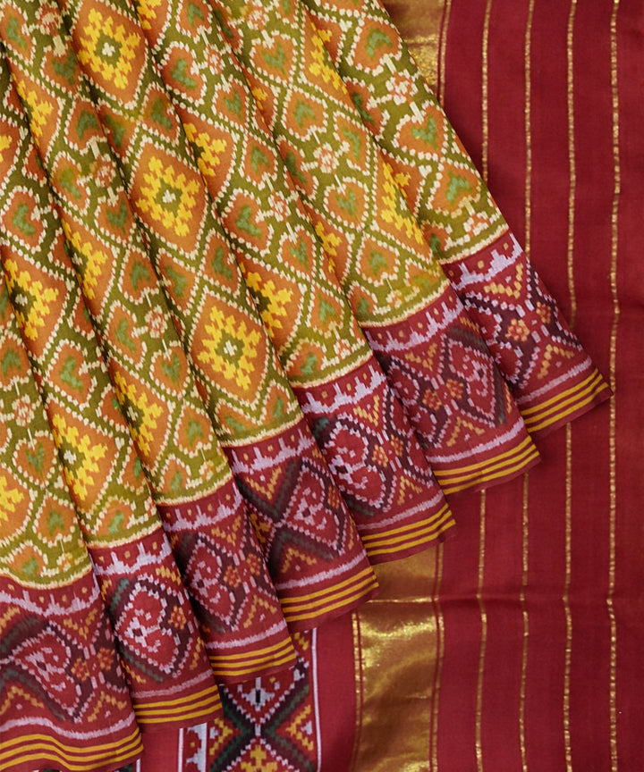 Yellow maroon silk handloom patola saree