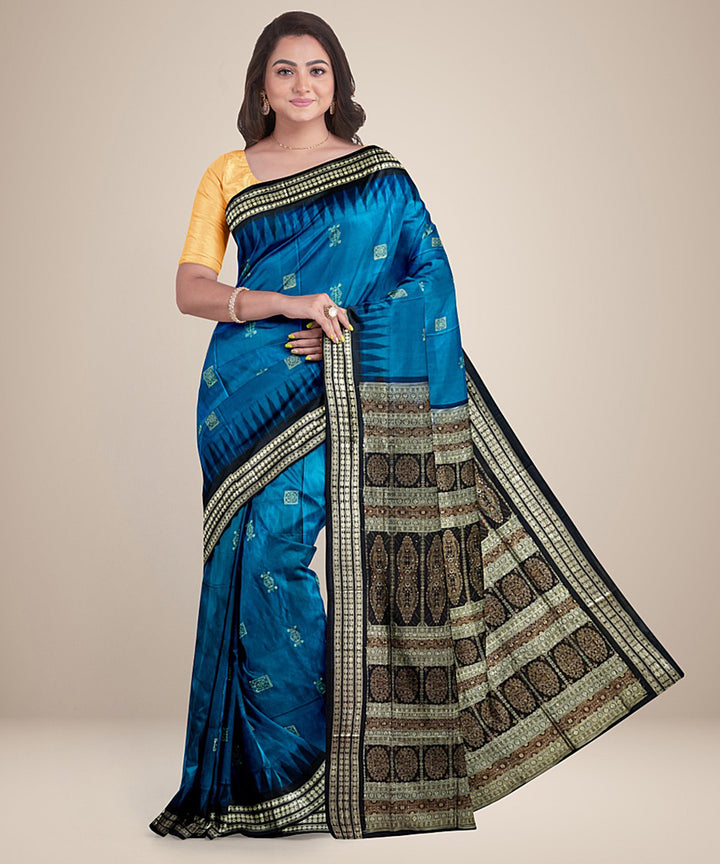 Sky blue black silk handwoven bomkai saree