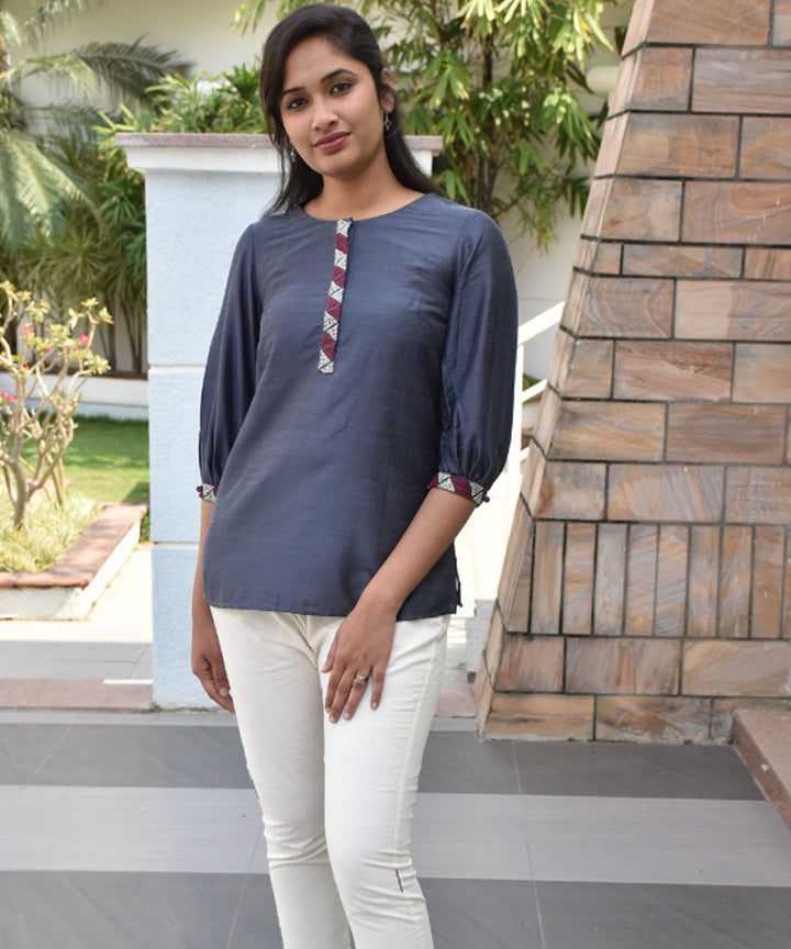 Grey silk hand embroidery tunic