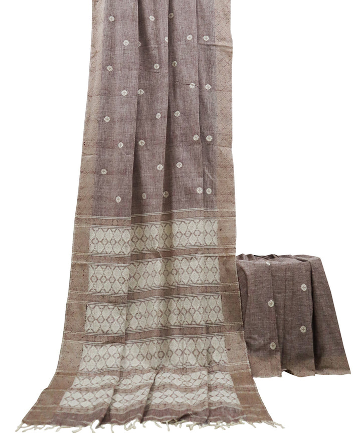 Brown white handloom eri silk assam saree