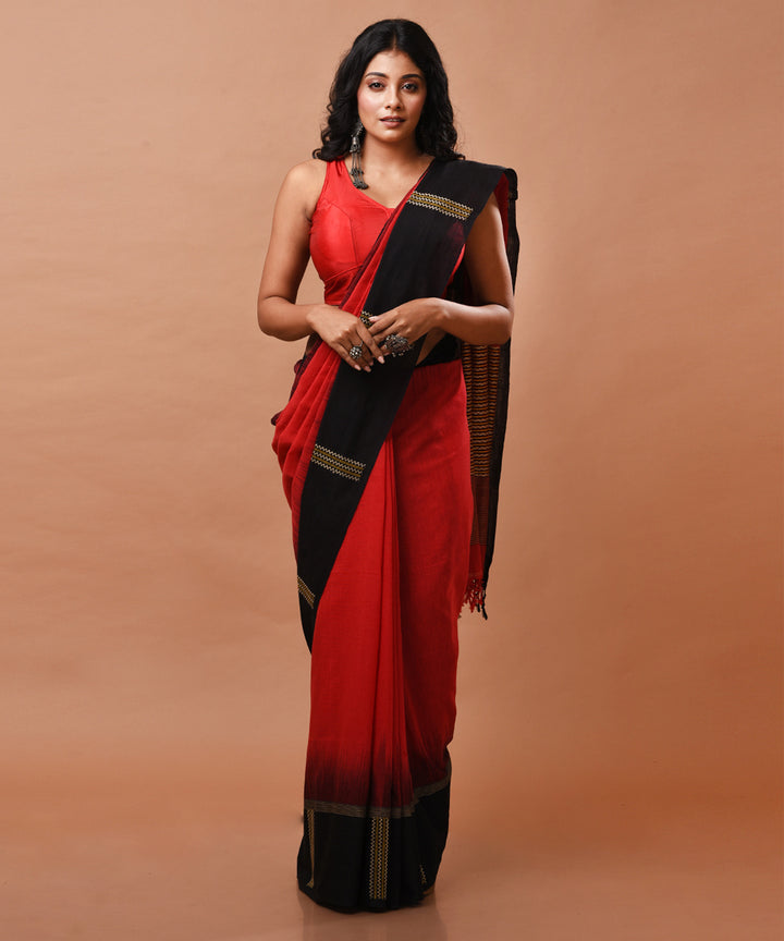 Red handwoven cotton jamdani saree