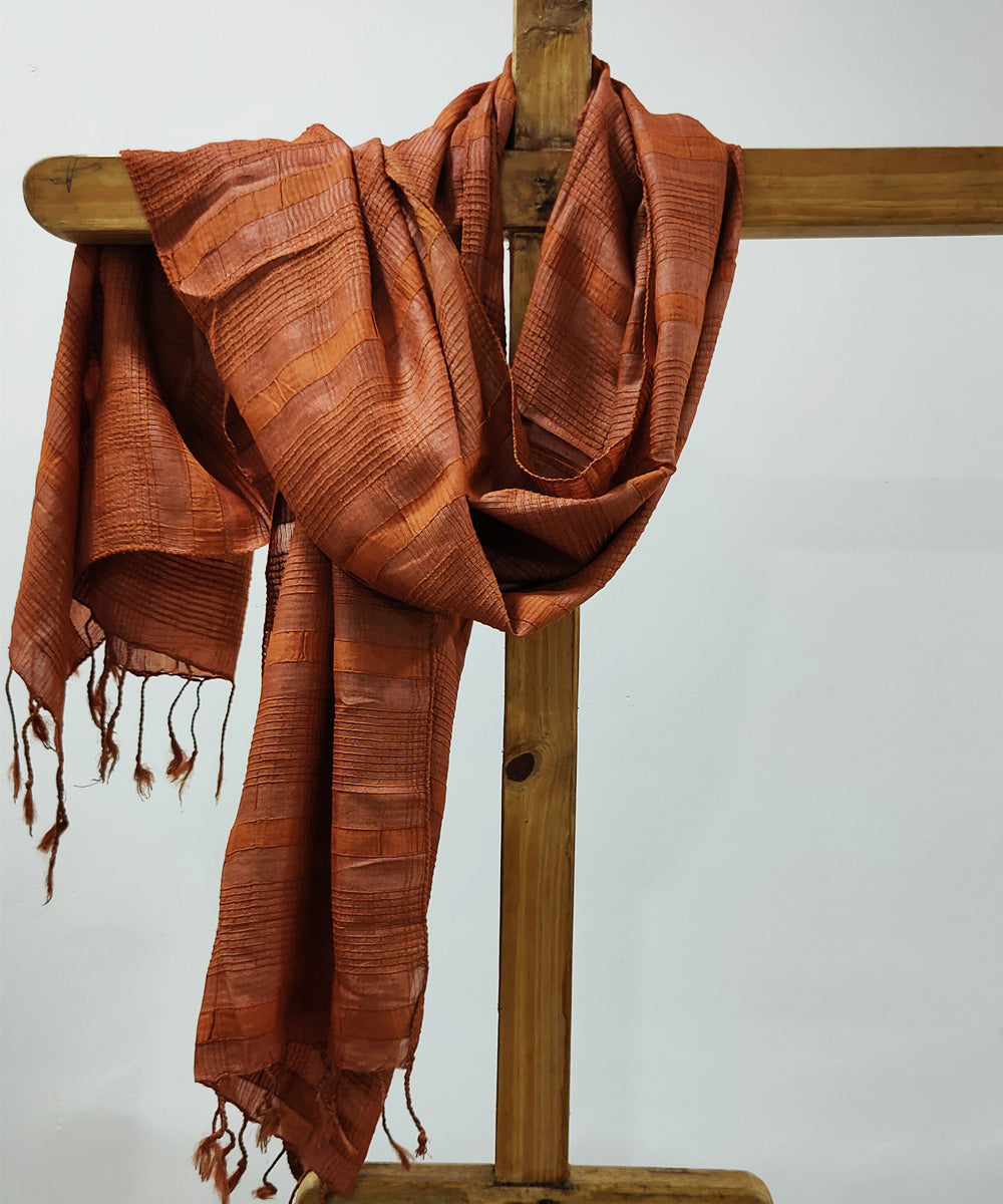 Brown checks handloom eri silk assam stole