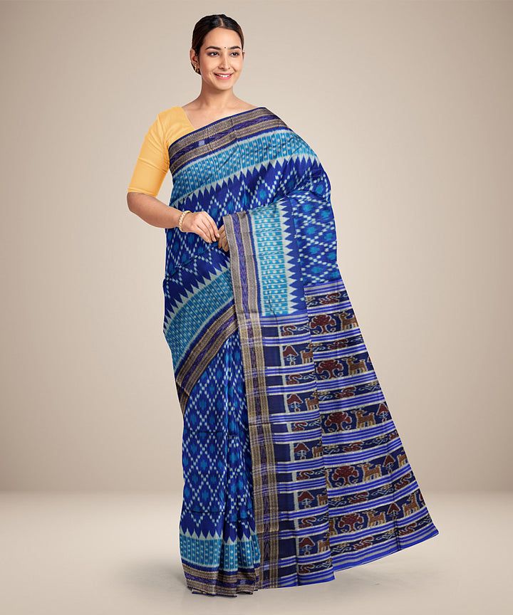 Navy blue and black handwoven silk khandua saree