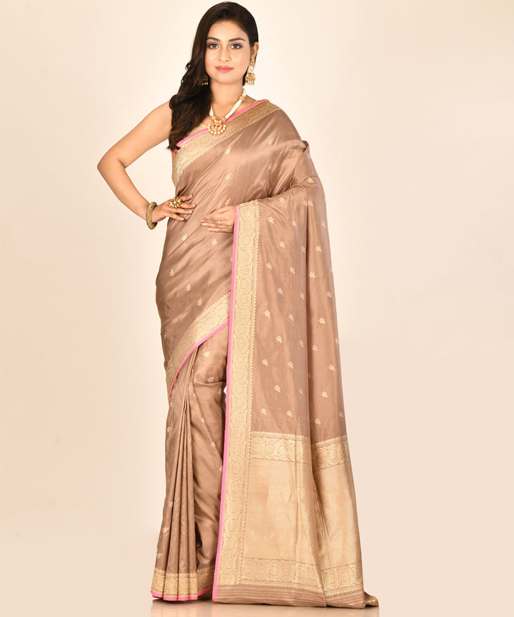 Beige brown silk handloom banarasi saree