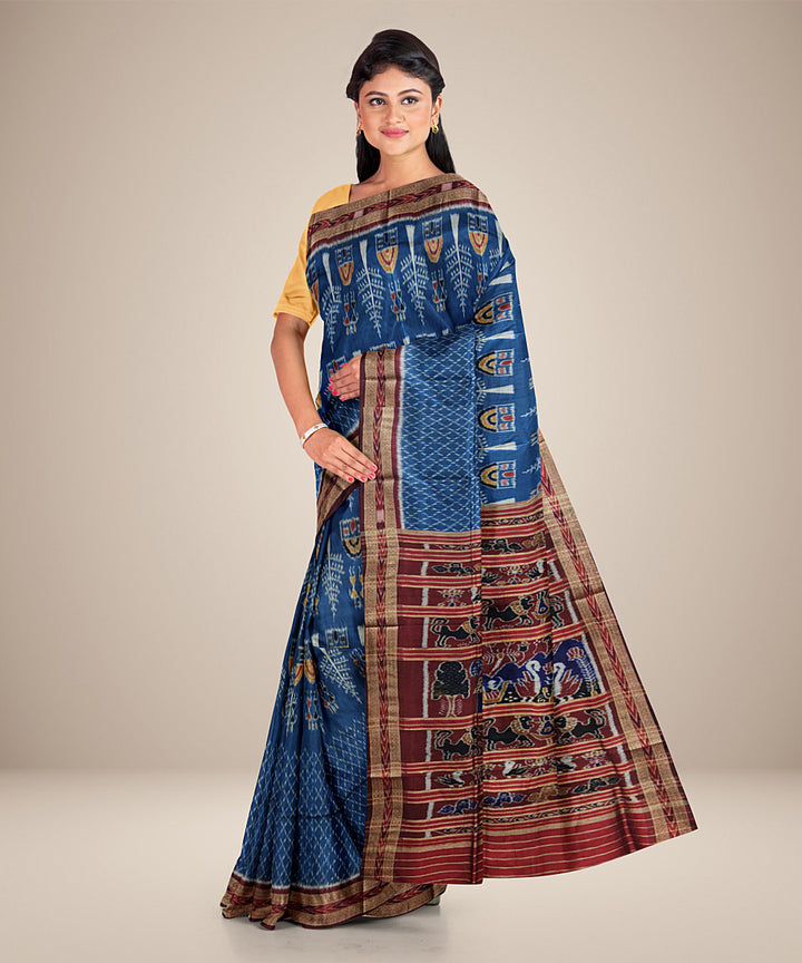 Sky blue handwoven silk khandua saree