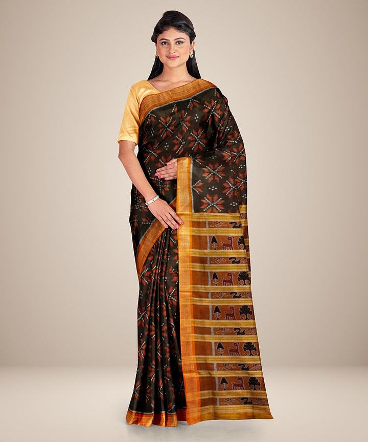 Black yellow silk handwoven khandua saree