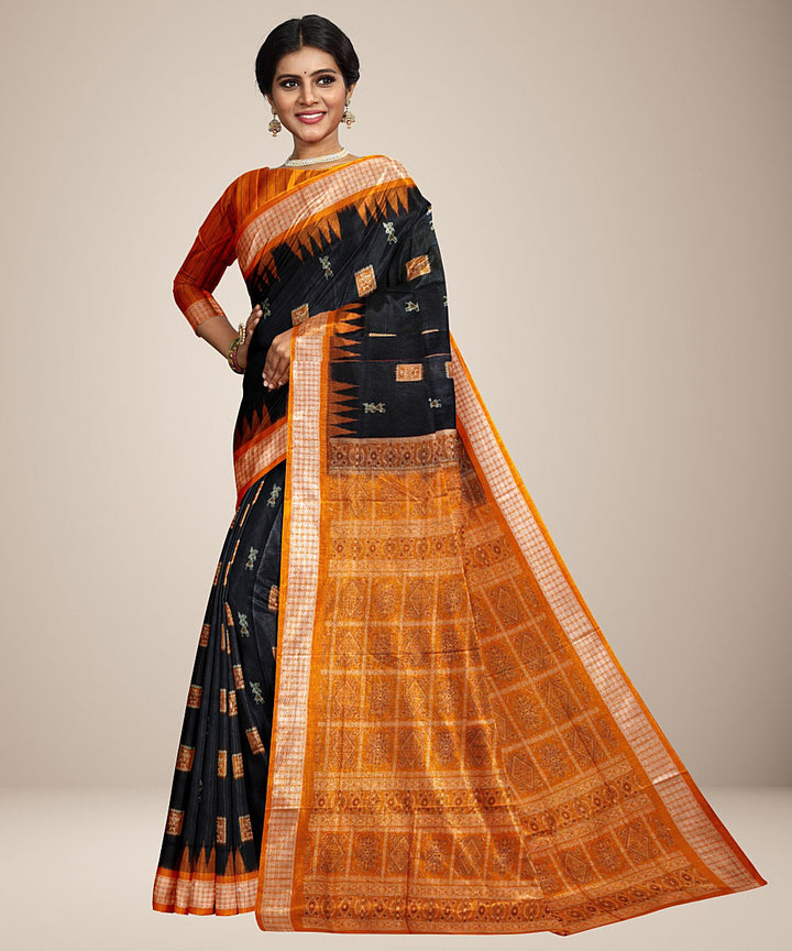 Black mustard silk handwoven bomkai saree