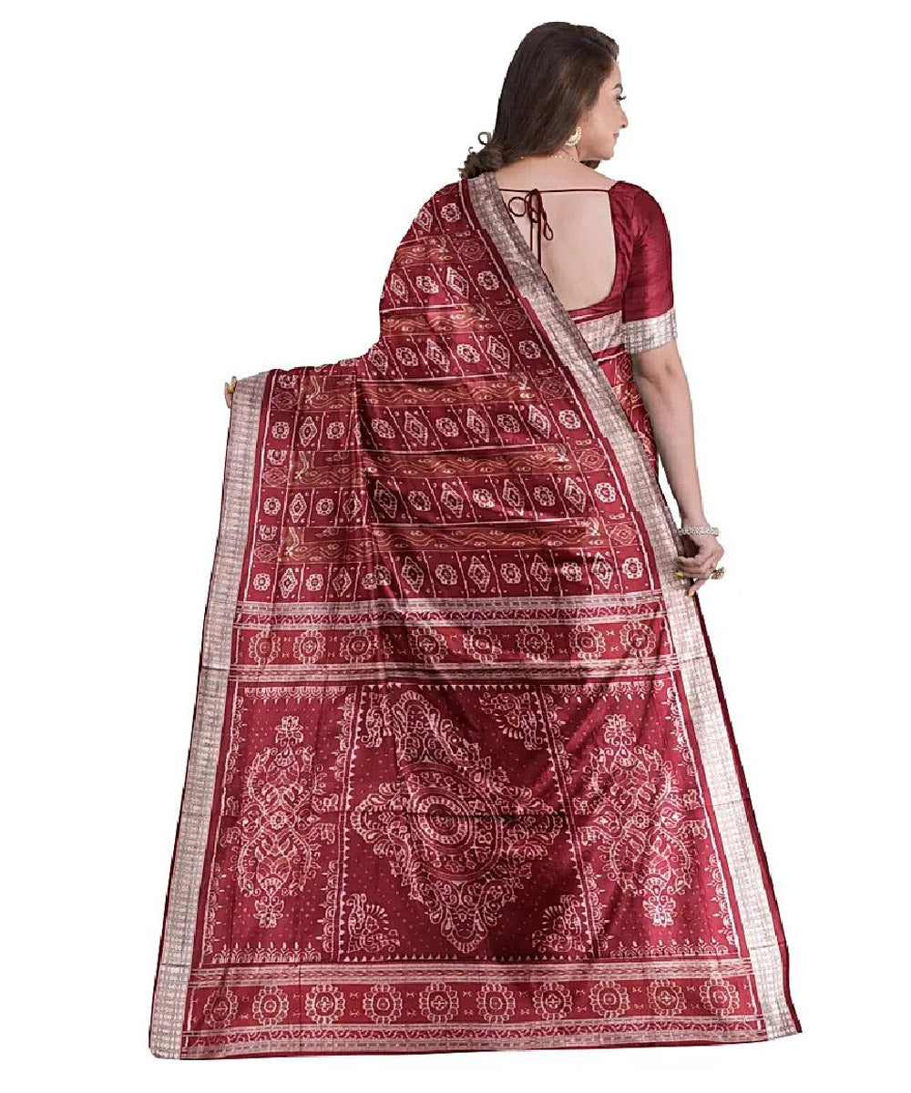 Maroon handloom silk sambalpuri saree