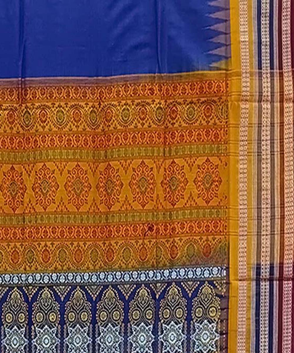 Navy blue multicolor handwoven bomkai cotton saree
