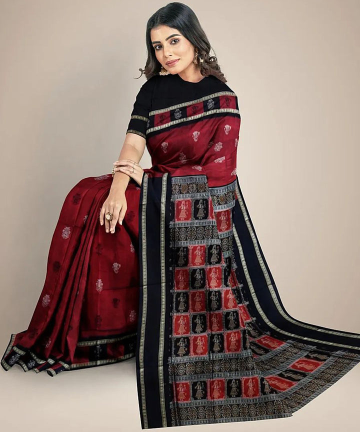 Maroon handwoven silk sambalpuri saree