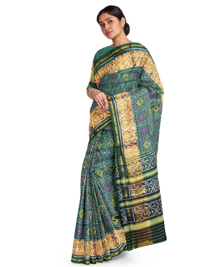 Dark green handwoven patola silk saree