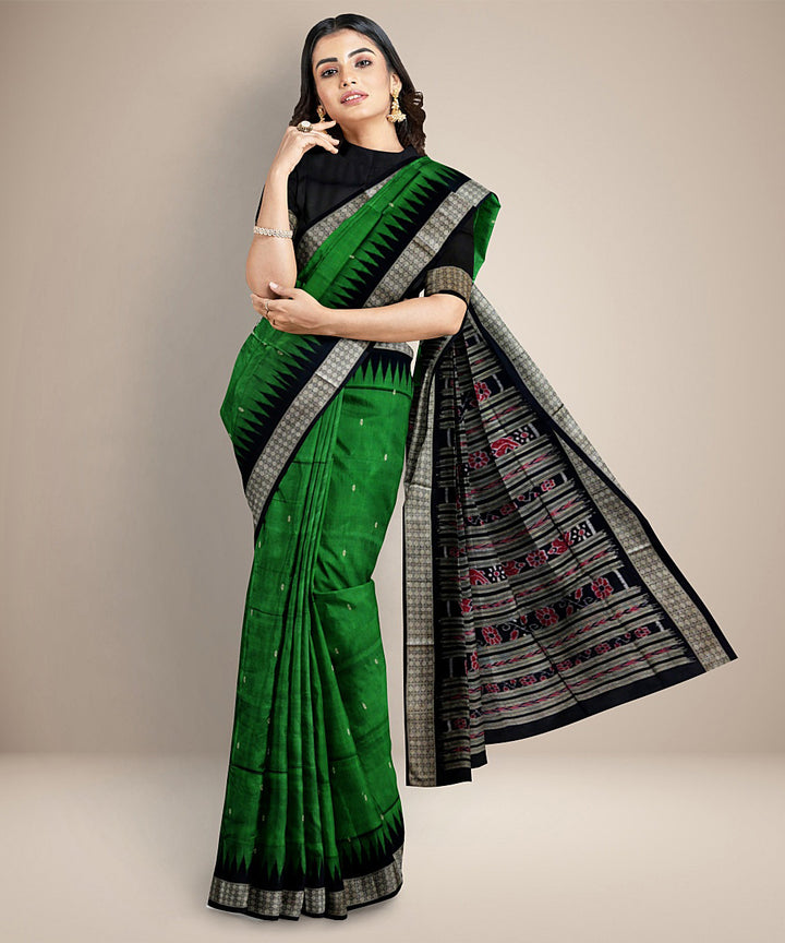 Dark green black silk handwoven bomkai saree