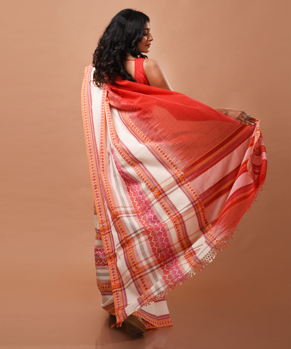 Red handloom cotton jamdani saree