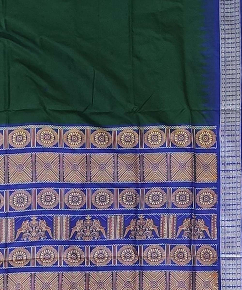 Dark green indigo handwoven bomkai silk saree