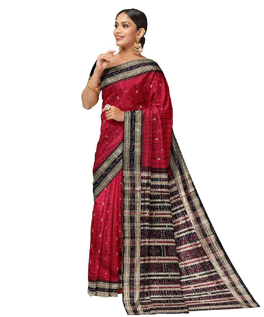 Red black handwoven silk sambalpuri saree