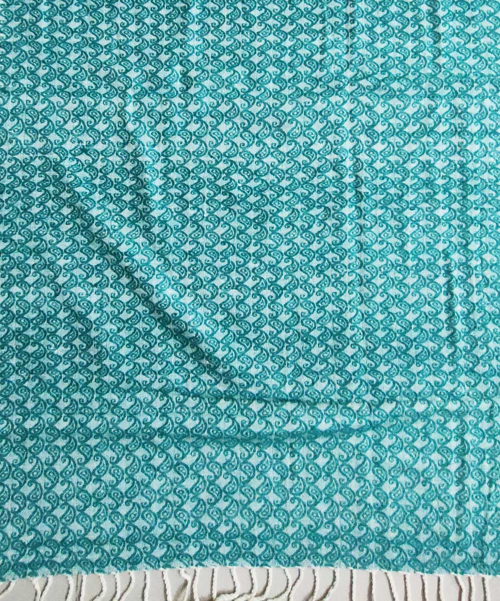 Cyan blue white handloom eri silk assam stole