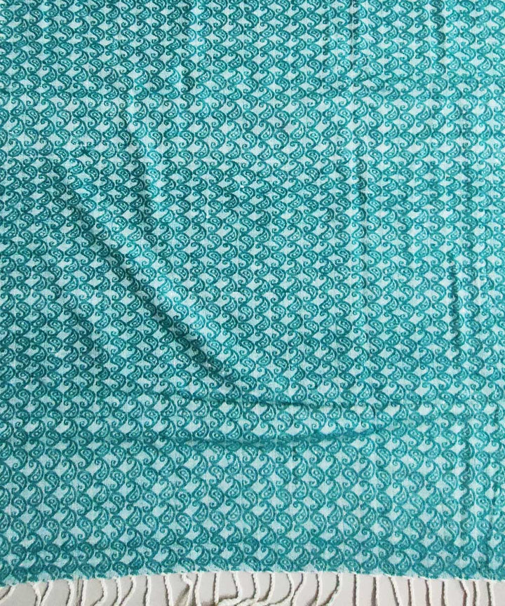 Cyan blue white handloom eri silk assam stole