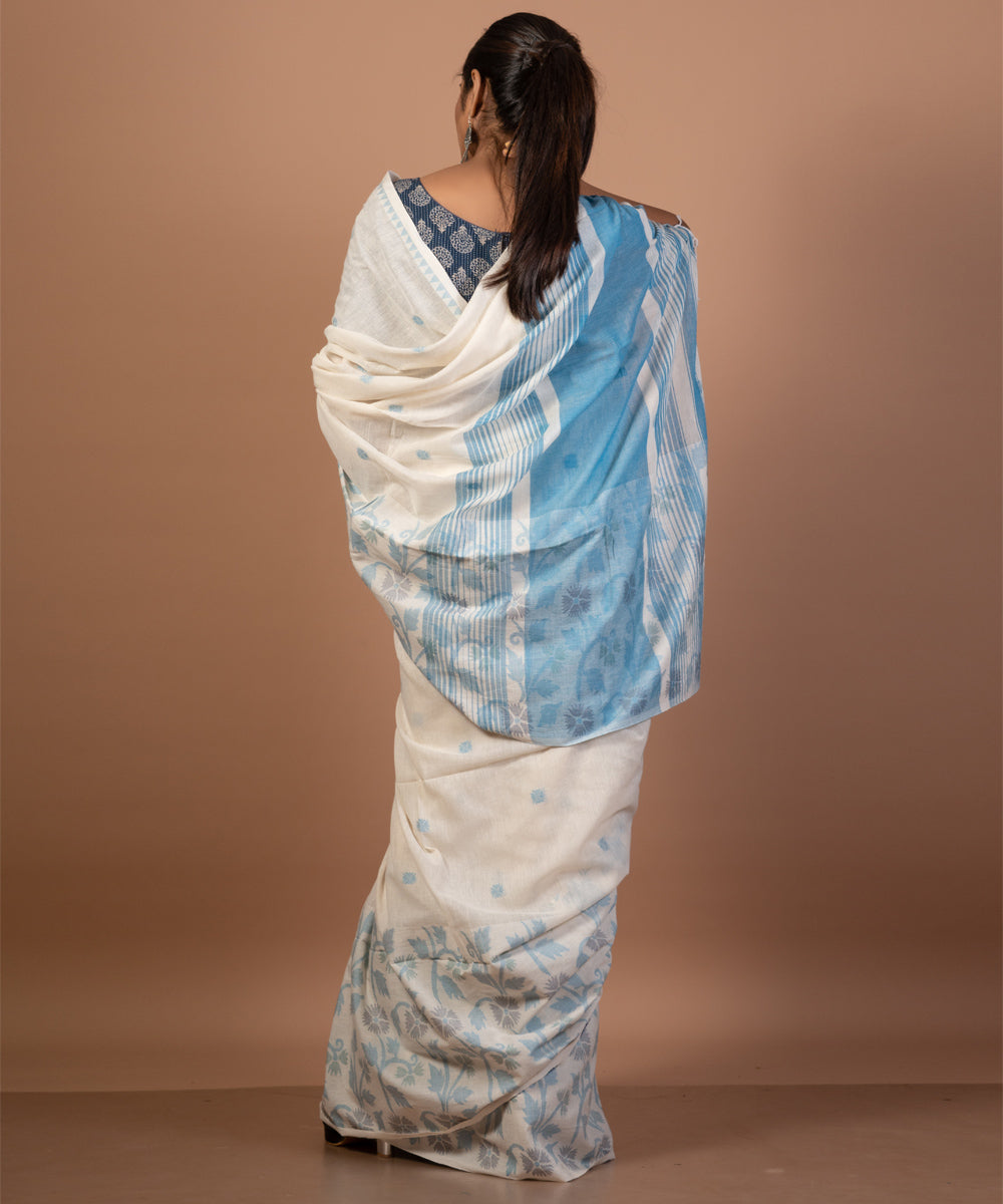 White cotton handwoven jamdani saree