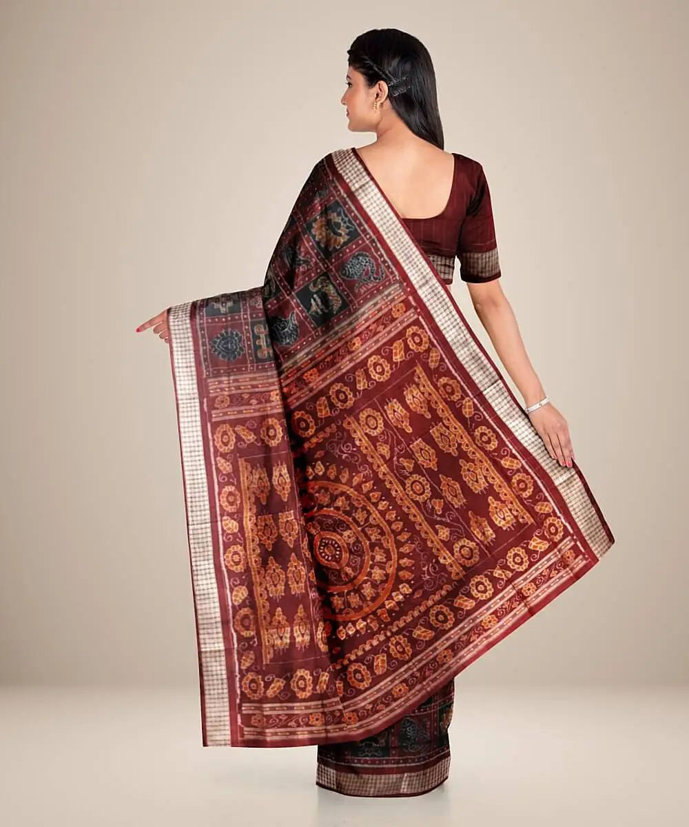 Black maroon handwoven silk sambalpuri saree