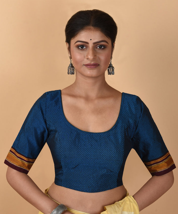 Blue cotton silk handwoven maharashtrian blouse