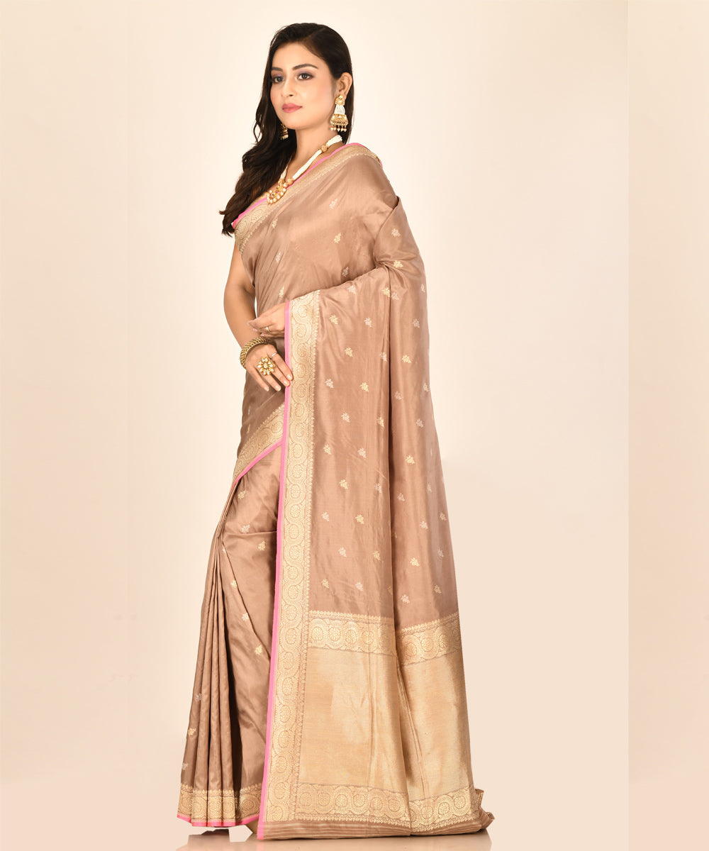 Beige brown silk handloom banarasi saree