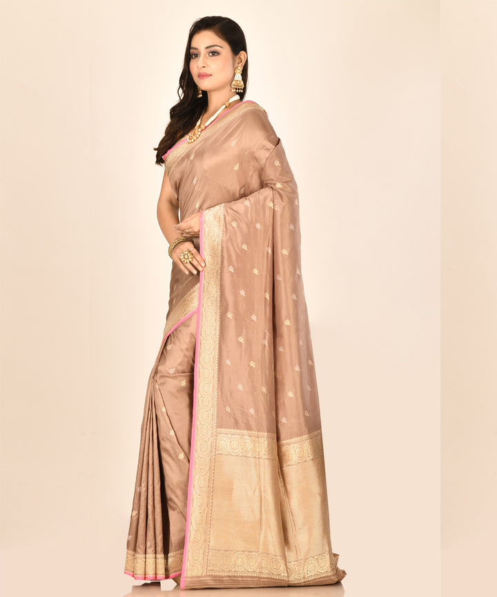 Beige brown silk handloom banarasi saree