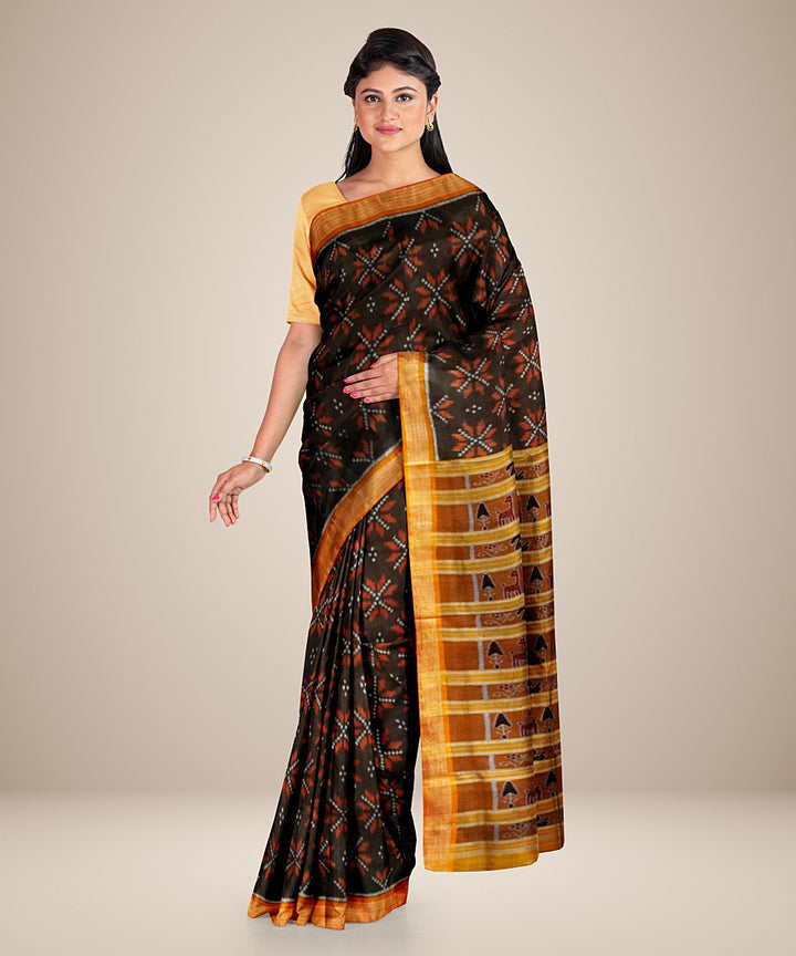 Black yellow silk handwoven khandua saree