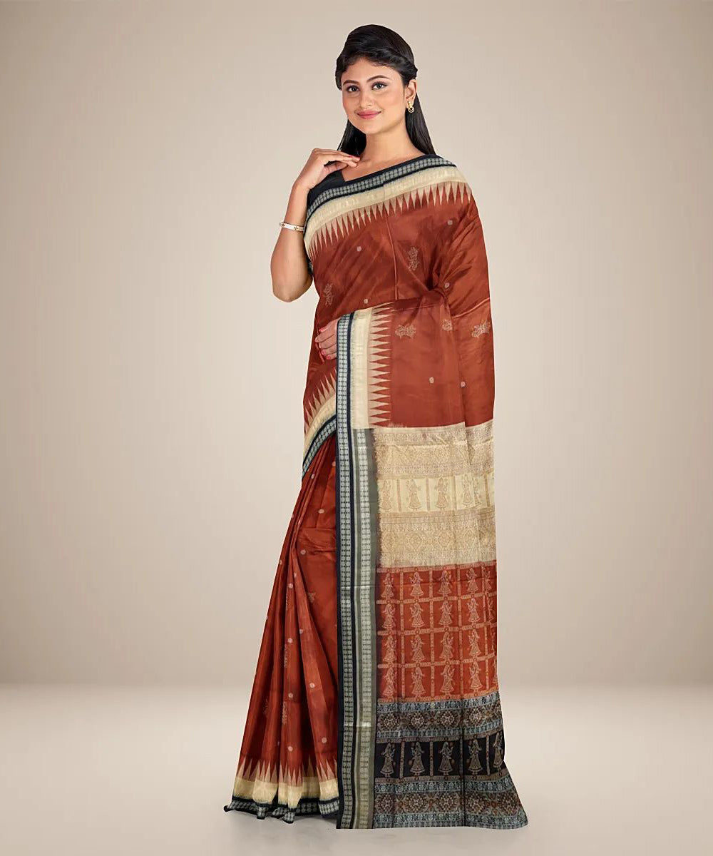 Rust orange handwoven silk sambalpuri saree