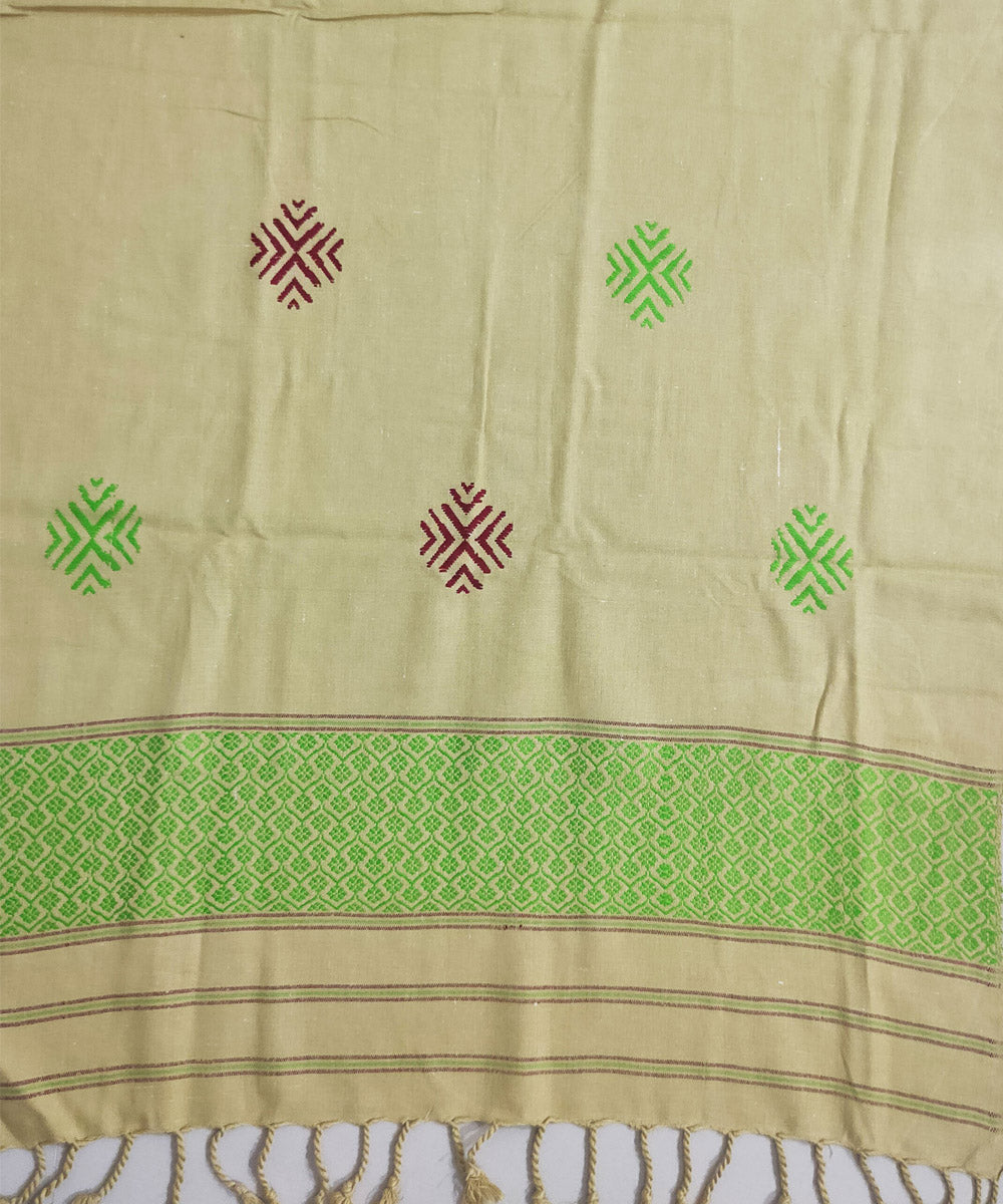 Beige green handloom eri silk and viscose assam stole
